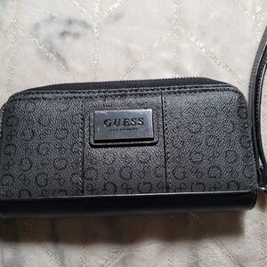 Guess Wallet Black Zip Around Preston SLG Embossed NWT